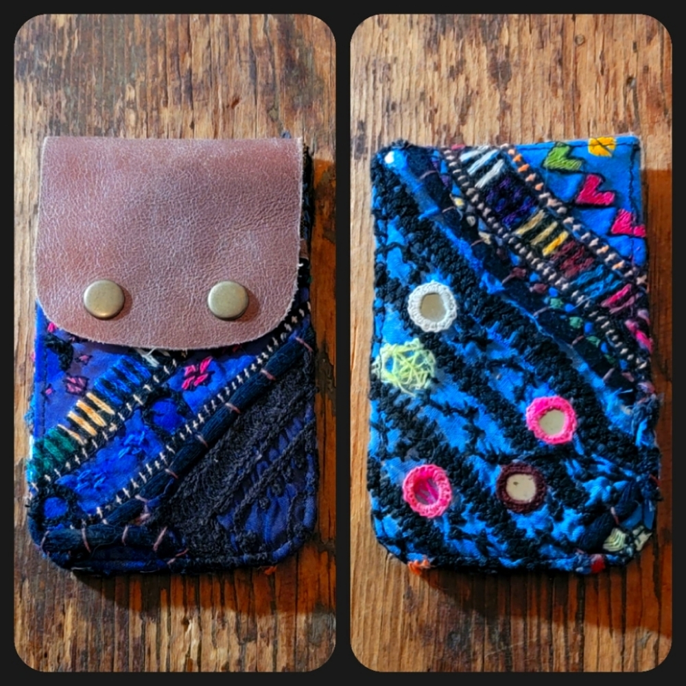 🍳🧠 Free People Boho Embroidered Repurposed vtg banjara Wallet Card Case